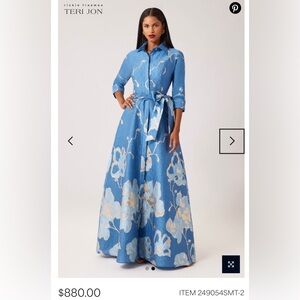 Rickie Freeman for Teri Jon Blue Floral Long Sleeve Dress